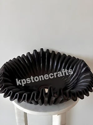 Fregadero de recipiente de mármol negro estilo volantes - Lavabo de baño con diseño de volantes (16 x 16 Foto 1 de 4