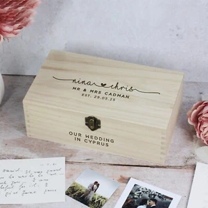 Personalisierte Andenkenbox Hochzeit Erinnerung aus Holz Mr & Mrs Paare Geschenk - Bild 1 von 9