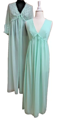 Винтажный Peignoir комплект нейлона ночная рубашка шифоновое халат Sz M морской пены новом зеленый - Изображение 1 из 4