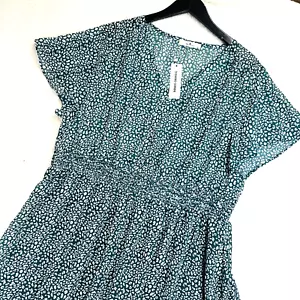 Agnes Orinda Womens Dress Y2k Boho Plus Size 2X Green V Neck Short Sleeves - Picture 1 of 16
