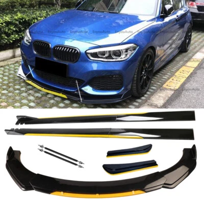 Front Bumper Lip Side Skirt Rear Bumper Lip Strut Rods For BMW Black Yellow Foto 1 de 4