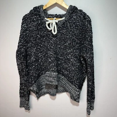 POL Sweater Women’s Size Medium Black & White Loose Knit Hooded Pullover - Image 1 of 4