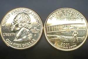 2001 P&D - North Carolina - State Quarter - 24k Gold Plated - Picture 1 of 2