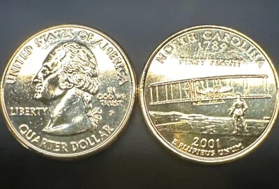 2001 P&D - North Carolina - State Quarter - 24k Gold Plated - Image 1 of 2
