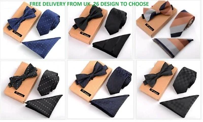 Para hombres Moda Negocios Boda Fiesta Formal Delgada Corbata, Moño Corbata Juego de Manguito Foto 1 de 4