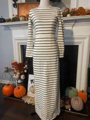 Maxi Vestido Jersey Manga Larga J Crew Blanco y Negro Talla XXS Foto 1 de 4