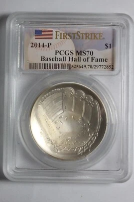 2014 P Baseball Hall Fame Silver Dollar PCGS MS70 #852 - Image 1 of 2