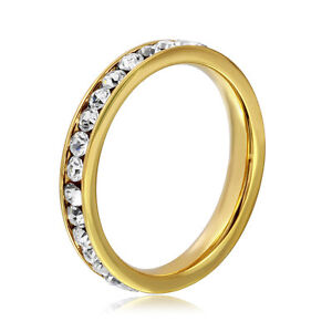 3mm Yellow Gold Plated Stackable Stainless Steel CZ Stones Eternity Band Ring