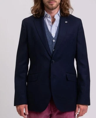 HACKETT Blazer Jacket Navy Wool Notch Lapel 40L Textured - RRP £400 with Pin - Image 1 of 4