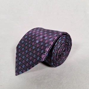 Ermenegildo Zegna Tie Purple 100% Silk Made in Italy Geometric L60 1/2 x W3 3/4 - Picture 1 of 12
