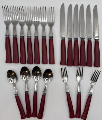 De Colección Oneida Utensilio Color Vino Tinto Acero Inoxidable Lote 20 Cubiertos Mango Plástico Difícil de Encontrar Foto 1 de 4