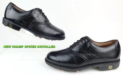 Zapatos de golf FootJoy ICON / cocodrilo negro-negro / para hombre 8,5 / púas recién instaladas Foto 1 de 4