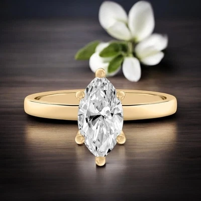 14K Yellow Gold Marquise Diamond Wedding Ring 1.00 Ct Lab Created IGI - Image 1 of 4