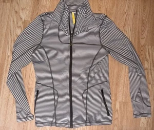 Lole Gray White Striped Mock Neck Jacket Size L UPF 50+ Stretch Pockets Beach - Afbeelding 1 van 3