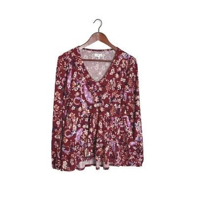 Top Campesino Borgoña Boho Floral Manga Larga Para Mujer M | Femenino Otoño Otoño Foto 1 de 4