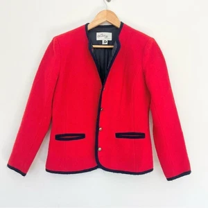 Lanz Originals Wollmischung Rot Damen Jacke mit Blauem Besatz Goldknöpfe Blazer S/M - Bild 1 von 8