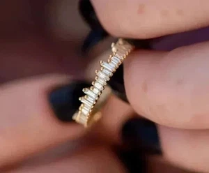 14K Gold Plated 1Ct Baguette Lab Created Diamond Women's Wedding Band Ring - Picture 1 of 5