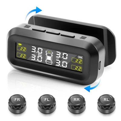Wireless Solar TPMS LCD Car Tire Pressure Monitoring System w/4 External Sensors - Image 1 of 4