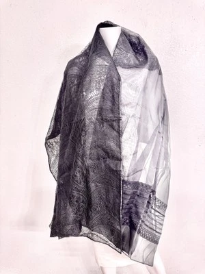 Christian Lacroix Vintage Real Chantilly Lace Silk Organza Shawl France 30”x 80” - Image 1 of 4