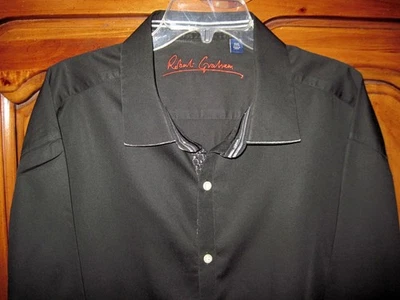 ROBERT GRAHAM Solid Black Silver Trim Cotton Flip Cuff Shirt Size 3XL Nice - Image 1 of 4