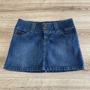 Vintage Low Rise Micro Mini Denim Jean Skirt Women Size 9 Y2K Wide Waist - Picture 1 of 9