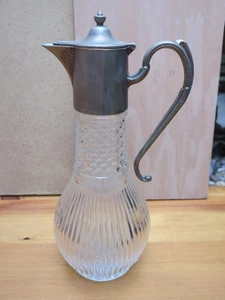 Vintage Silver Plated Zinc Pressed Cut Glass Claret Wine Jug Decanter - Picture 1 of 15