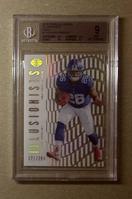 2018 Illusions Football Saquon Barkley Giants Gold Rookie Card #1 /299 Beckett 9 - Image 1 of 2