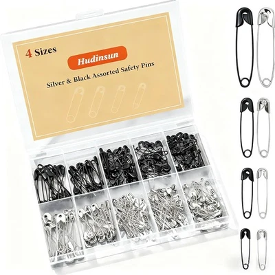 210 piezas 4 pasadores de seguridad plateados y negros de diferentes tamaños  Foto 1 de 4