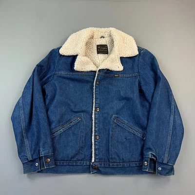 Abrigo de Colección Maverick Ranch Para Hombre Medio Lavado Oscuro Forrado Sherpa Camionero EE. UU. AÑOS 70 Foto 1 de 4