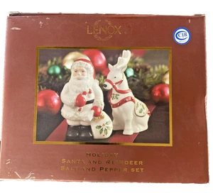 Vintage Lenox Holiday Santa and Reindeer Salt and Pepper Shaker Set - 2005 - Picture 1 of 9