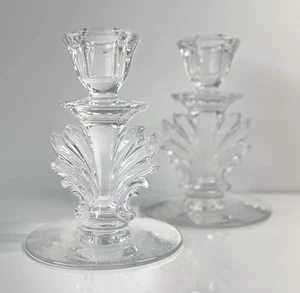 Fostoria Baroque Crystal Glass Candlesticks candle holders single flame - Picture 1 of 6