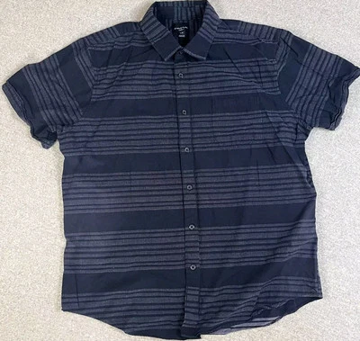 Structure Shirt Men Large Black White Stripe Modern Fit Button Casual Cotton  - Image 1 of 4