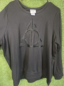 Torrid 2 Harry Potter The Deathly Hallows Sequin Sweatshirt Large Womens Black - Picture 1 of 3