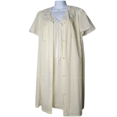Vintage Lorraine Nightgown Robe Set Small Yellow Floral Embroidered Lace USA - Image 1 of 4