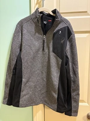 Suéter Pullover Spyder Para Hombre Mediano Cuarto Cremallera Con Bolsillos Negro/Gris Nuevo sin Etiquetas Foto 1 de 4