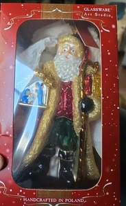 GLASSWARE ART STUDIO ST. NICK Holding NATIVITY Glass Ornament 7" - Picture 1 of 9