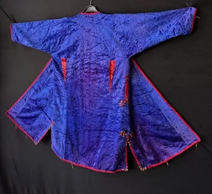 Turkmenistán 1950 Abrigo Bordado Lana Terciopelo Azul Seda, Abrigo Antiguo - Imagen 1 de 13