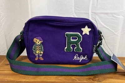 Polo Ralph Lauren Polo Bear Varsity Crossbody Bag Purple Canvas Embroidered NWT - Image 1 of 4