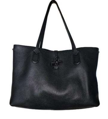 LONGCHAMP BLACK ROSEAU ESSENTIAL Leather Shoulder Tote Bag EXPANDS SIDES Buy It - Image 1 of 4