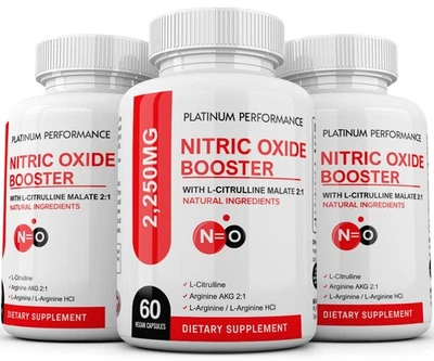 L-Arginine Nitric Oxide Booster 750mg, 180 Capsules, 60 Servings L-Citrulline - Image 1 of 4
