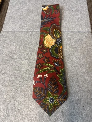 Corbata de algodón vintage Banana Republic safari y viaje estampado de selva roja hecha en EE. UU. Foto 1 de 4