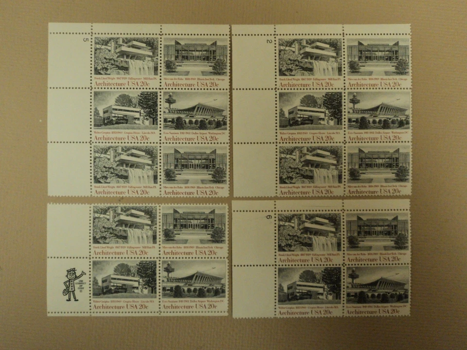 USPS Scott 2019-22 20c American Architecture Lot of 4 Plate Block Mint NH - Image 1 of 1