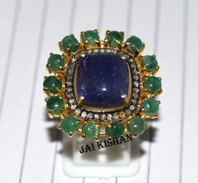 Fantastische Tansanit Smaragd Edelstein Pave Diamant 925 Sterlingsilber Hübsch - Bild 1 von 4