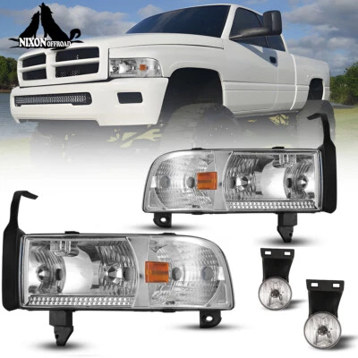 For 1994-2002 Dodge Ram 1500 2500 3500 Chrome Headlights & Fog Lights Clear New Foto 1 de 4