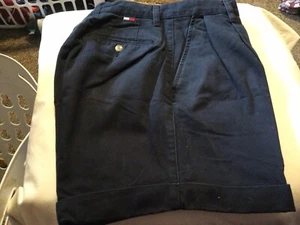 Mujer TOMMY HILFIGER Pantalón Corto Chino Plisado Delantero Azul Marino 4 24X5 Cintura Alta - Imagen 1 de 2