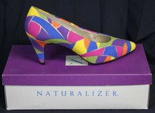 Vtg Naturalizer Pumps Multicolor Mosaic Bright Windowpane 80s 90s New in Box 8.5
