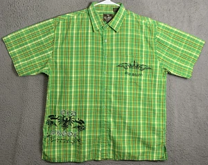 Old Skool Shirt Mens Extra Large Short Sleeve Green Madras Plaid Button Up - Picture 1 of 16