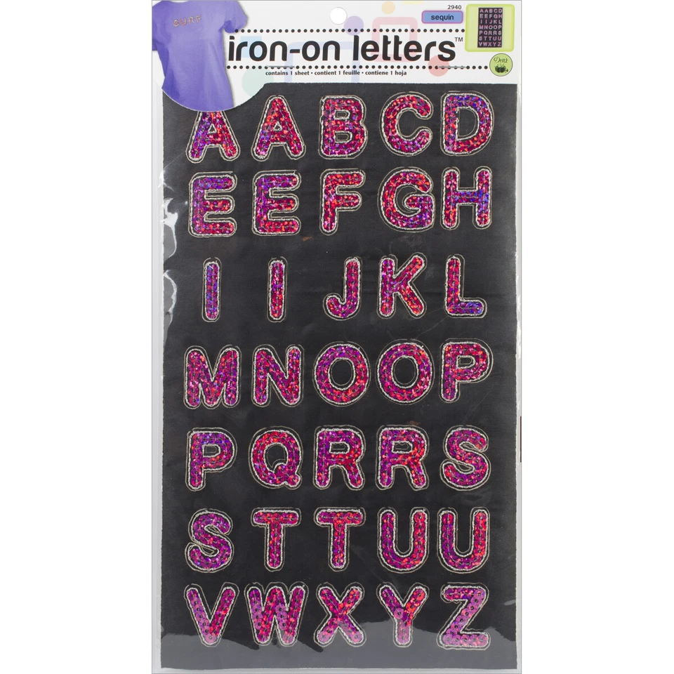 Dritz 2940 Iron-on Letters Sequined Block 1-Inch Hot Pink