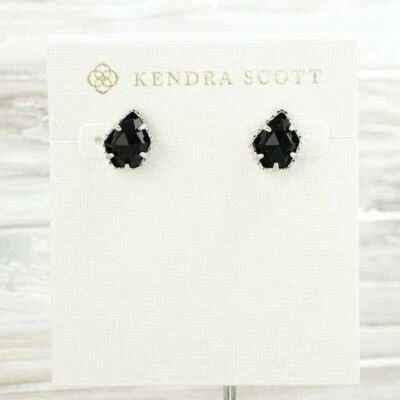 NWOT Kendra Scott Tessa Black Stud Earrings Silver Tone - Image 1 of 4