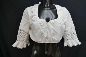 Gr.42 Dirndlbluse weiß Bluse für Dirndl Baumwolle mit Spitze B11683 - Bild 1 von 4